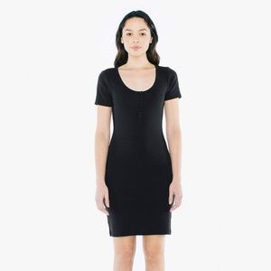 American Apparel Ribbed Henley Dress - Black
